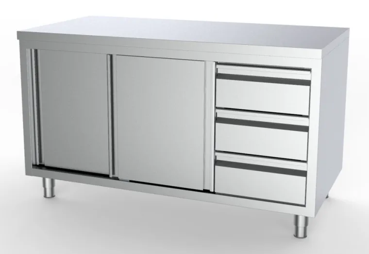 plan de travail inox profondeur 700 mm – 2000 mm avec portes coulissantes, Paris, PRO EQUIPEMENT CHR